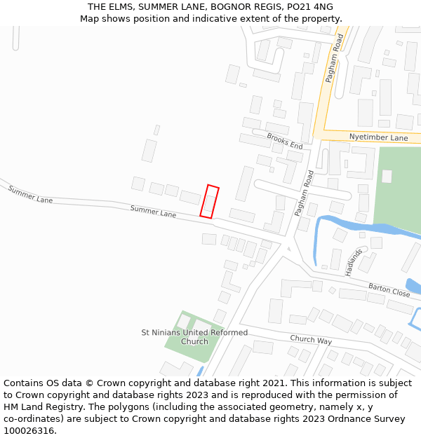 THE ELMS, SUMMER LANE, BOGNOR REGIS, PO21 4NG: Location map and indicative extent of plot