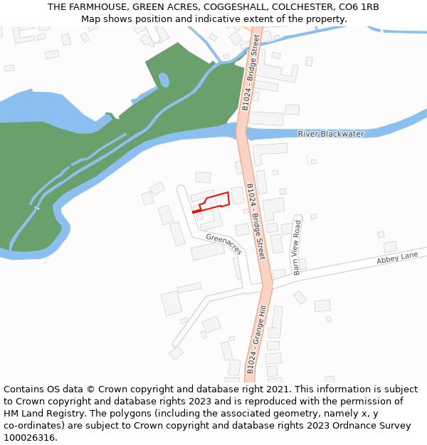 THE FARMHOUSE, GREEN ACRES, COGGESHALL, COLCHESTER, CO6 1RB: Location map and indicative extent of plot