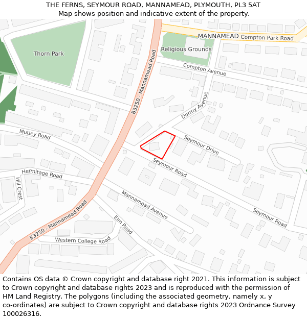 THE FERNS, SEYMOUR ROAD, MANNAMEAD, PLYMOUTH, PL3 5AT: Location map and indicative extent of plot