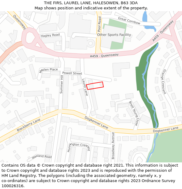 THE FIRS, LAUREL LANE, HALESOWEN, B63 3DA: Location map and indicative extent of plot