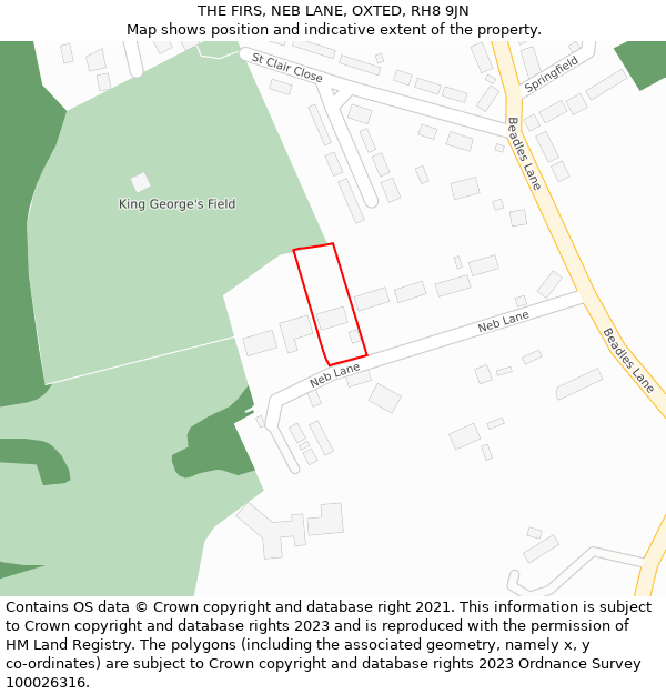 THE FIRS, NEB LANE, OXTED, RH8 9JN: Location map and indicative extent of plot