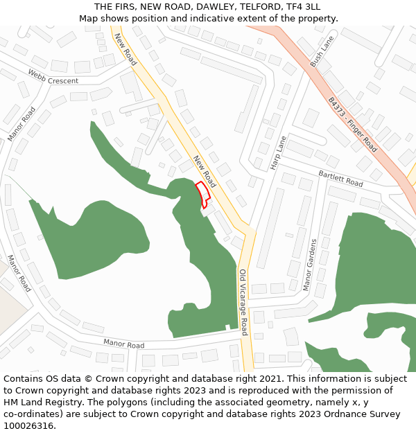 THE FIRS, NEW ROAD, DAWLEY, TELFORD, TF4 3LL: Location map and indicative extent of plot