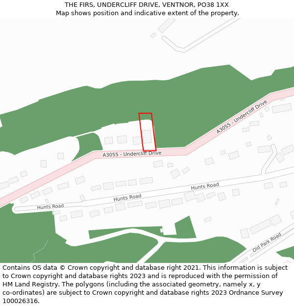 THE FIRS, UNDERCLIFF DRIVE, VENTNOR, PO38 1XX: Location map and indicative extent of plot