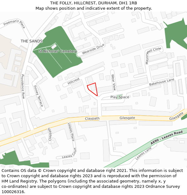 THE FOLLY, HILLCREST, DURHAM, DH1 1RB: Location map and indicative extent of plot