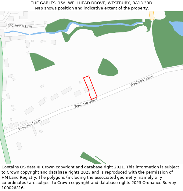 THE GABLES, 15A, WELLHEAD DROVE, WESTBURY, BA13 3RD: Location map and indicative extent of plot