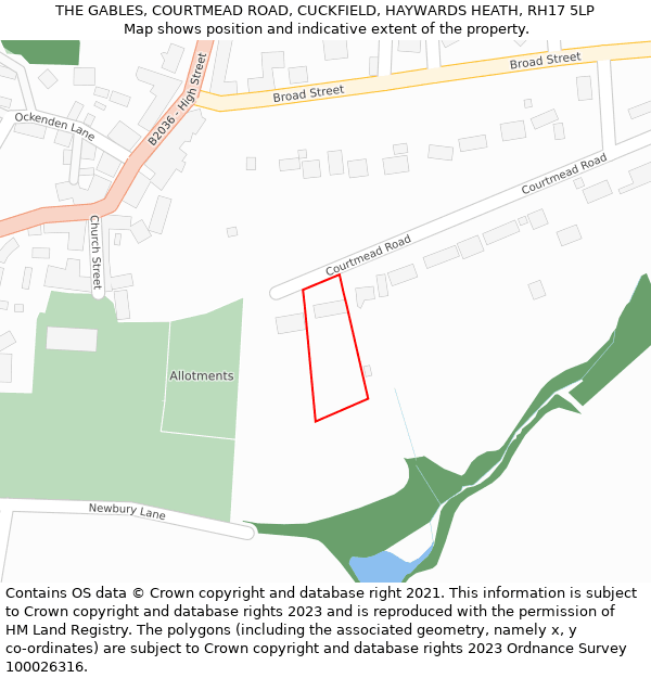 THE GABLES, COURTMEAD ROAD, CUCKFIELD, HAYWARDS HEATH, RH17 5LP: Location map and indicative extent of plot