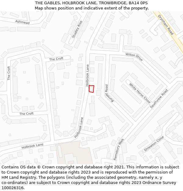 THE GABLES, HOLBROOK LANE, TROWBRIDGE, BA14 0PS: Location map and indicative extent of plot