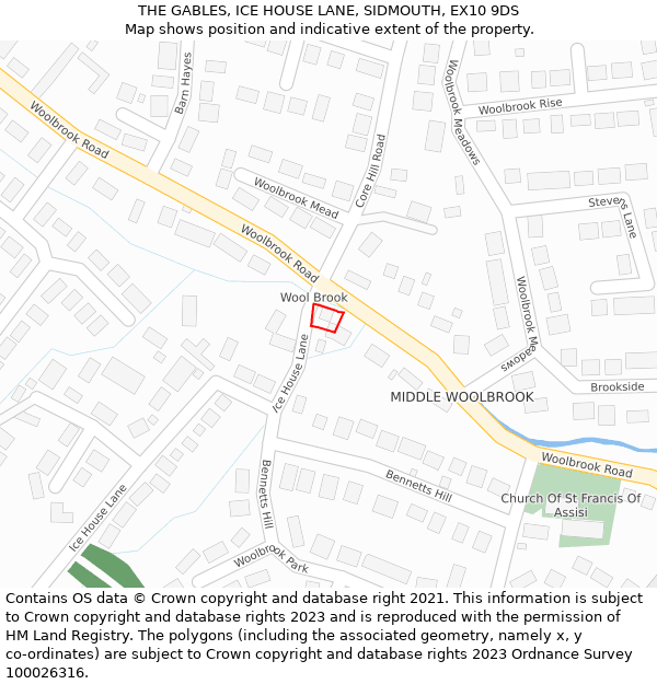 THE GABLES, ICE HOUSE LANE, SIDMOUTH, EX10 9DS: Location map and indicative extent of plot