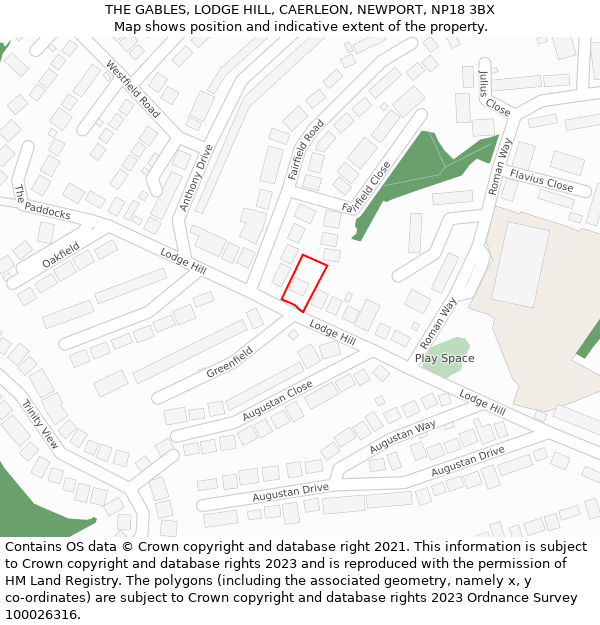 THE GABLES, LODGE HILL, CAERLEON, NEWPORT, NP18 3BX: Location map and indicative extent of plot
