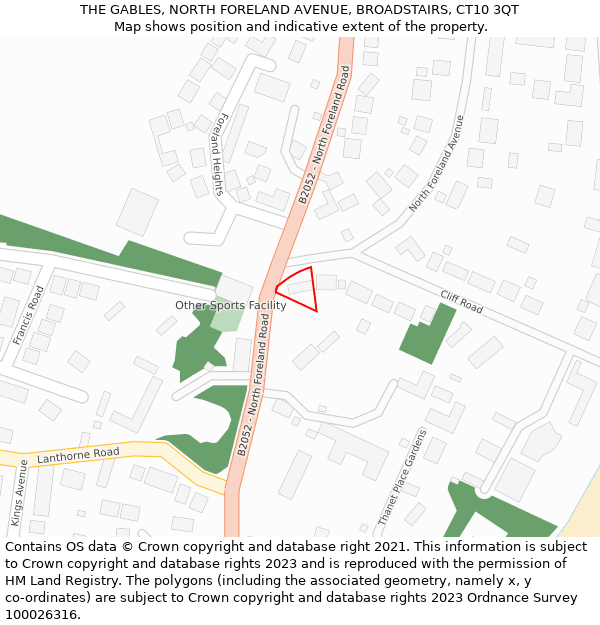 THE GABLES, NORTH FORELAND AVENUE, BROADSTAIRS, CT10 3QT: Location map and indicative extent of plot