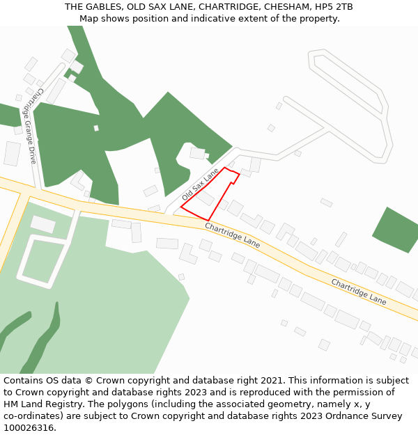 THE GABLES, OLD SAX LANE, CHARTRIDGE, CHESHAM, HP5 2TB: Location map and indicative extent of plot