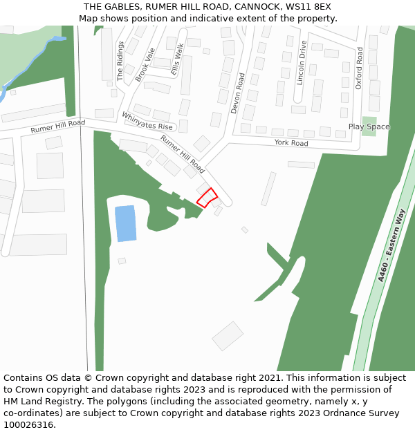 THE GABLES, RUMER HILL ROAD, CANNOCK, WS11 8EX: Location map and indicative extent of plot