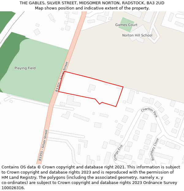 THE GABLES, SILVER STREET, MIDSOMER NORTON, RADSTOCK, BA3 2UD: Location map and indicative extent of plot