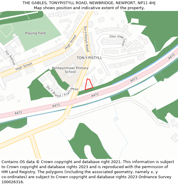 THE GABLES, TONYPISTYLL ROAD, NEWBRIDGE, NEWPORT, NP11 4HJ: Location map and indicative extent of plot