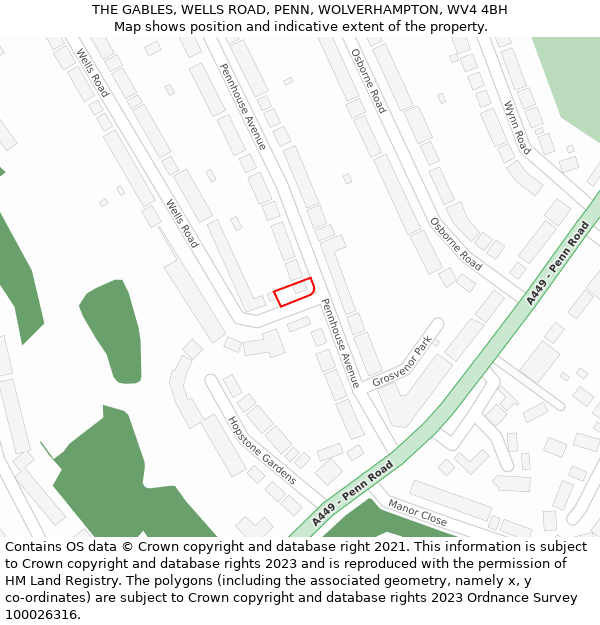 THE GABLES, WELLS ROAD, PENN, WOLVERHAMPTON, WV4 4BH: Location map and indicative extent of plot