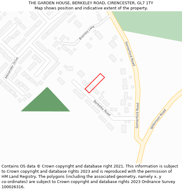 THE GARDEN HOUSE, BERKELEY ROAD, CIRENCESTER, GL7 1TY: Location map and indicative extent of plot