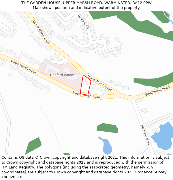 THE GARDEN HOUSE, UPPER MARSH ROAD, WARMINSTER, BA12 9PW: Location map and indicative extent of plot