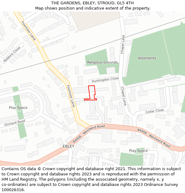 THE GARDENS, EBLEY, STROUD, GL5 4TH: Location map and indicative extent of plot