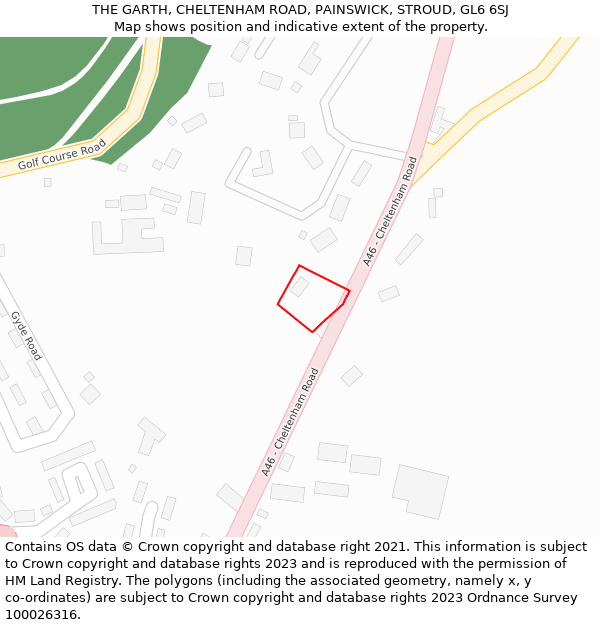 THE GARTH, CHELTENHAM ROAD, PAINSWICK, STROUD, GL6 6SJ: Location map and indicative extent of plot