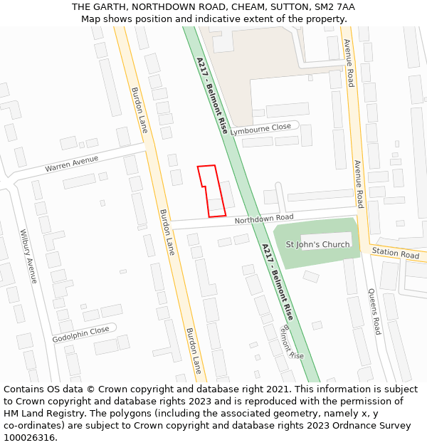 THE GARTH, NORTHDOWN ROAD, CHEAM, SUTTON, SM2 7AA: Location map and indicative extent of plot