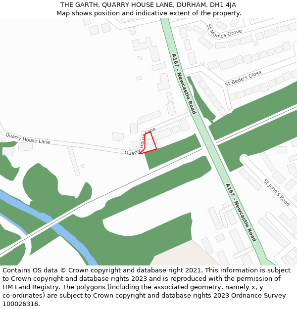 THE GARTH, QUARRY HOUSE LANE, DURHAM, DH1 4JA: Location map and indicative extent of plot