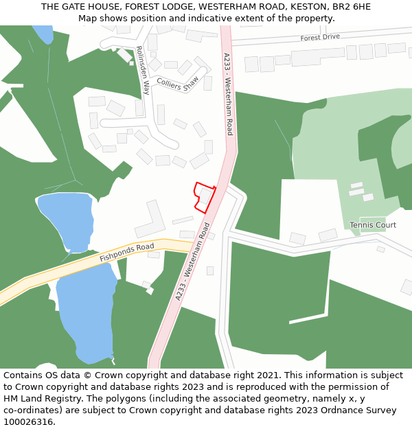 THE GATE HOUSE, FOREST LODGE, WESTERHAM ROAD, KESTON, BR2 6HE: Location map and indicative extent of plot