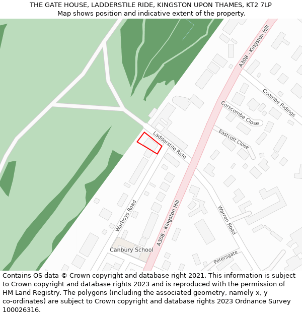 THE GATE HOUSE, LADDERSTILE RIDE, KINGSTON UPON THAMES, KT2 7LP: Location map and indicative extent of plot