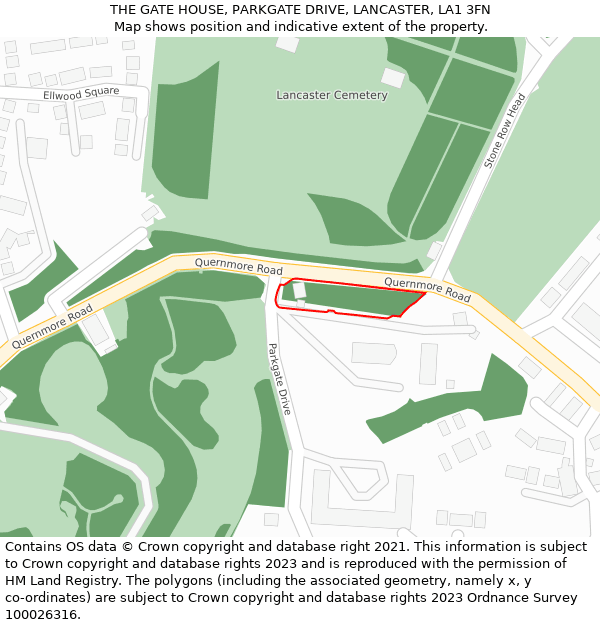 THE GATE HOUSE, PARKGATE DRIVE, LANCASTER, LA1 3FN: Location map and indicative extent of plot