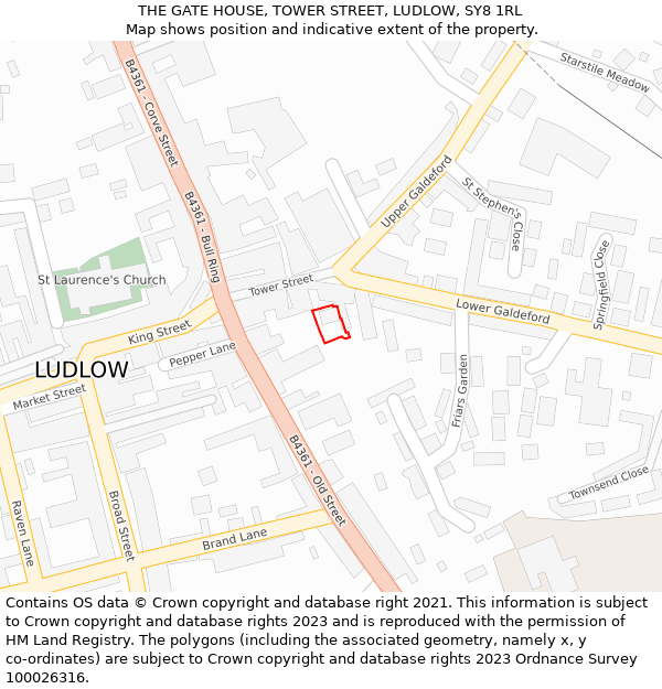 THE GATE HOUSE, TOWER STREET, LUDLOW, SY8 1RL: Location map and indicative extent of plot