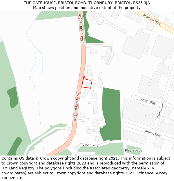 THE GATEHOUSE, BRISTOL ROAD, THORNBURY, BRISTOL, BS35 3JA: Location map and indicative extent of plot