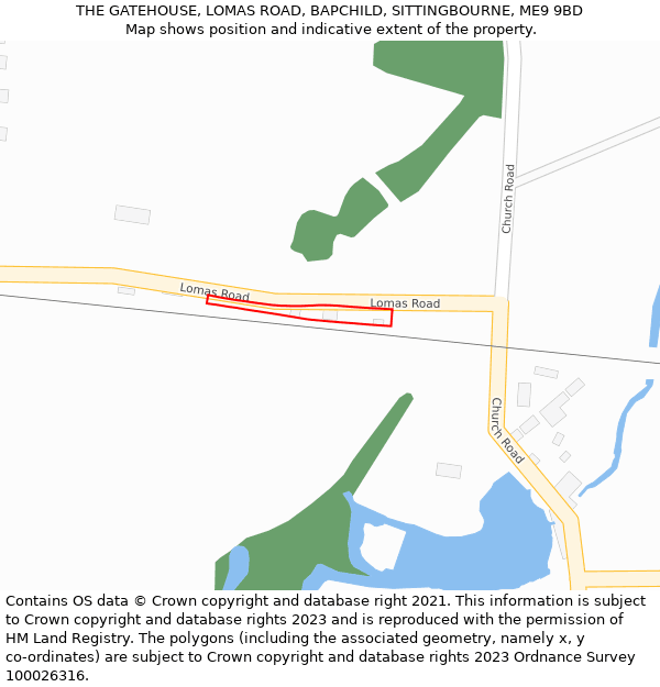 THE GATEHOUSE, LOMAS ROAD, BAPCHILD, SITTINGBOURNE, ME9 9BD: Location map and indicative extent of plot