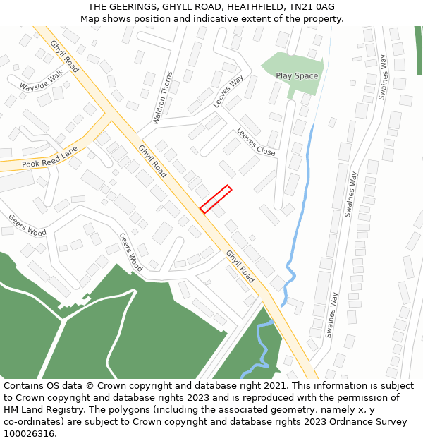 THE GEERINGS, GHYLL ROAD, HEATHFIELD, TN21 0AG: Location map and indicative extent of plot