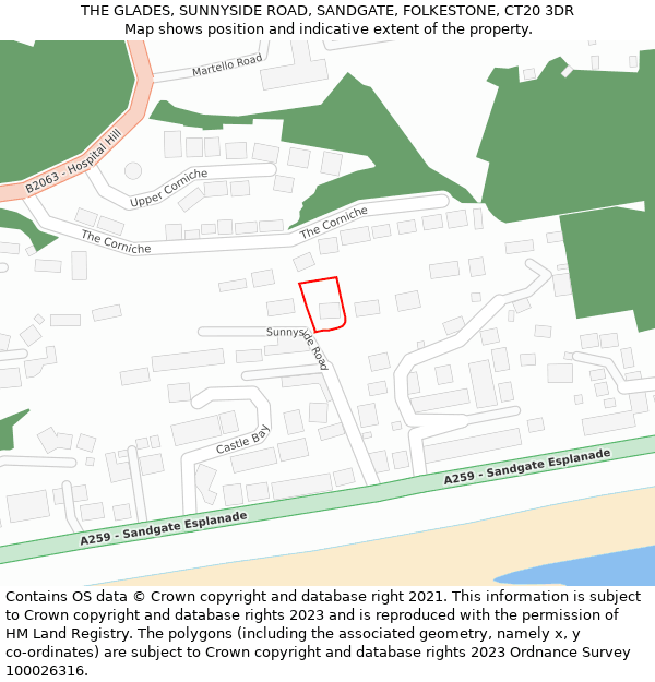 THE GLADES, SUNNYSIDE ROAD, SANDGATE, FOLKESTONE, CT20 3DR: Location map and indicative extent of plot