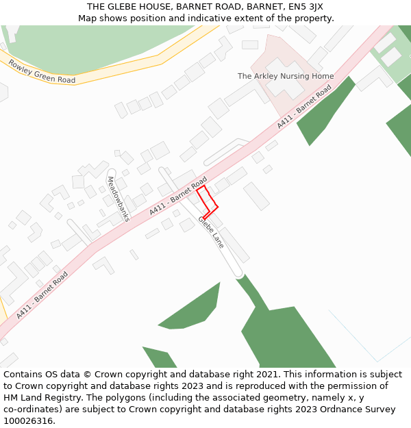 THE GLEBE HOUSE, BARNET ROAD, BARNET, EN5 3JX: Location map and indicative extent of plot