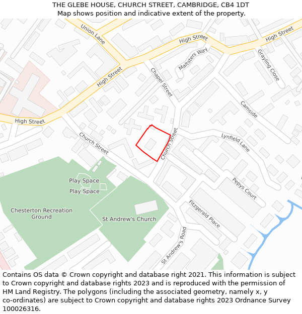 THE GLEBE HOUSE, CHURCH STREET, CAMBRIDGE, CB4 1DT: Location map and indicative extent of plot