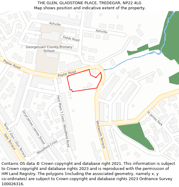 THE GLEN, GLADSTONE PLACE, TREDEGAR, NP22 4LG: Location map and indicative extent of plot