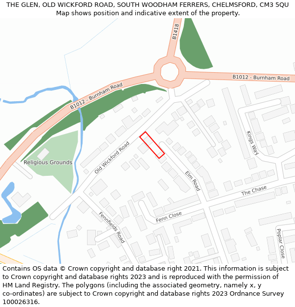 THE GLEN, OLD WICKFORD ROAD, SOUTH WOODHAM FERRERS, CHELMSFORD, CM3 5QU: Location map and indicative extent of plot