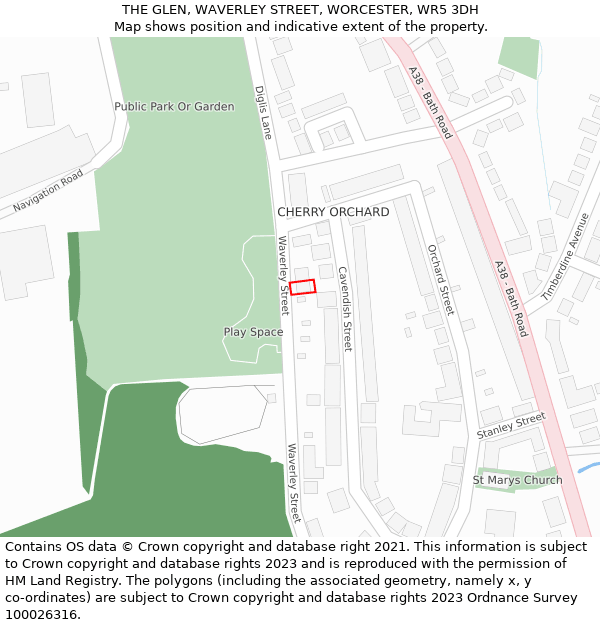 THE GLEN, WAVERLEY STREET, WORCESTER, WR5 3DH: Location map and indicative extent of plot