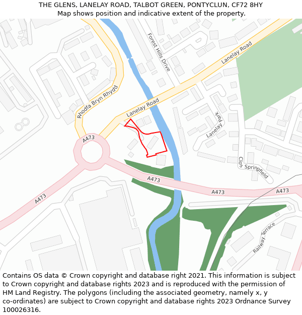 THE GLENS, LANELAY ROAD, TALBOT GREEN, PONTYCLUN, CF72 8HY: Location map and indicative extent of plot