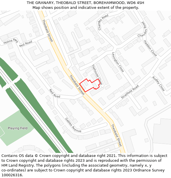 THE GRANARY, THEOBALD STREET, BOREHAMWOOD, WD6 4SH: Location map and indicative extent of plot