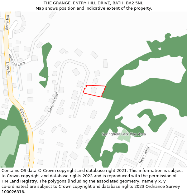 THE GRANGE, ENTRY HILL DRIVE, BATH, BA2 5NL: Location map and indicative extent of plot