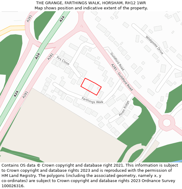 THE GRANGE, FARTHINGS WALK, HORSHAM, RH12 1WR: Location map and indicative extent of plot