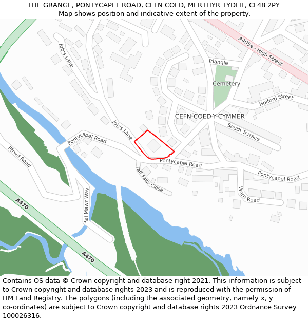 THE GRANGE, PONTYCAPEL ROAD, CEFN COED, MERTHYR TYDFIL, CF48 2PY: Location map and indicative extent of plot