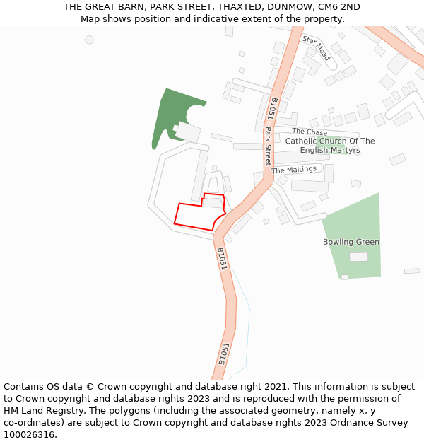 THE GREAT BARN, PARK STREET, THAXTED, DUNMOW, CM6 2ND: Location map and indicative extent of plot
