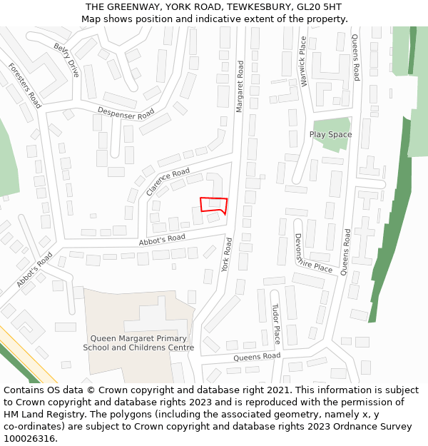 THE GREENWAY, YORK ROAD, TEWKESBURY, GL20 5HT: Location map and indicative extent of plot