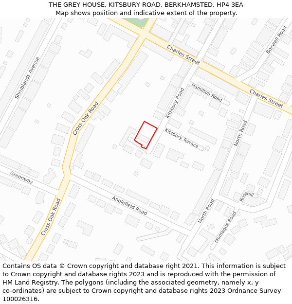 THE GREY HOUSE, KITSBURY ROAD, BERKHAMSTED, HP4 3EA: Location map and indicative extent of plot