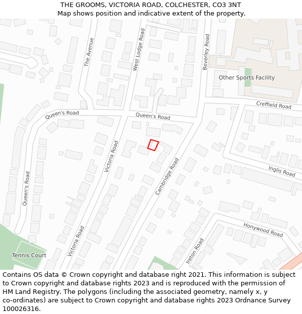 THE GROOMS, VICTORIA ROAD, COLCHESTER, CO3 3NT: Location map and indicative extent of plot