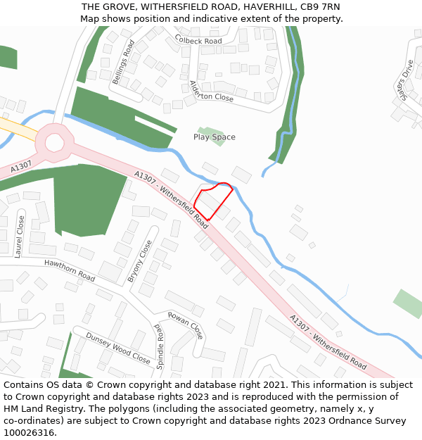 THE GROVE, WITHERSFIELD ROAD, HAVERHILL, CB9 7RN: Location map and indicative extent of plot