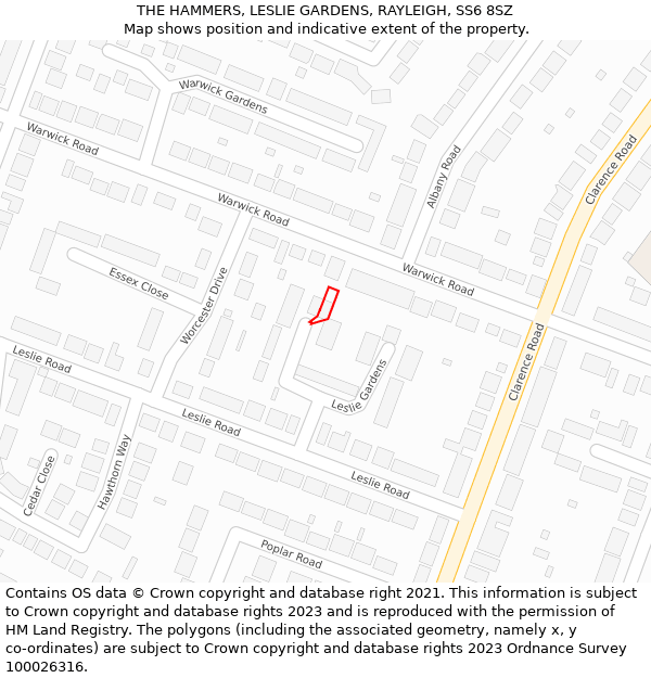 THE HAMMERS, LESLIE GARDENS, RAYLEIGH, SS6 8SZ: Location map and indicative extent of plot