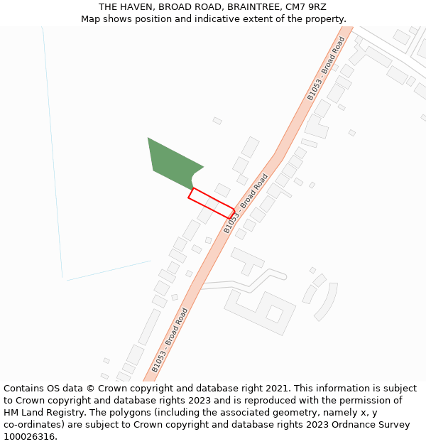 THE HAVEN, BROAD ROAD, BRAINTREE, CM7 9RZ: Location map and indicative extent of plot